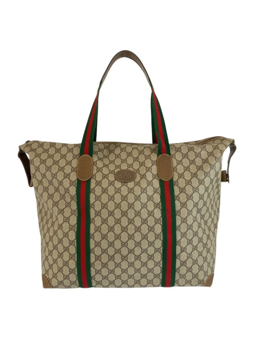Gucci Vintage Sherry Line Beige GG Supreme Canvas Boston Bag